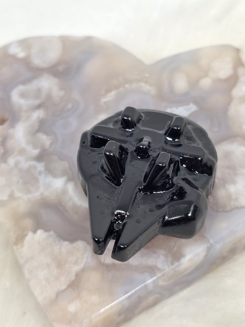 Black Obsidian Millennium Falcon Carving | Star Wars Inspired Crystal Collect